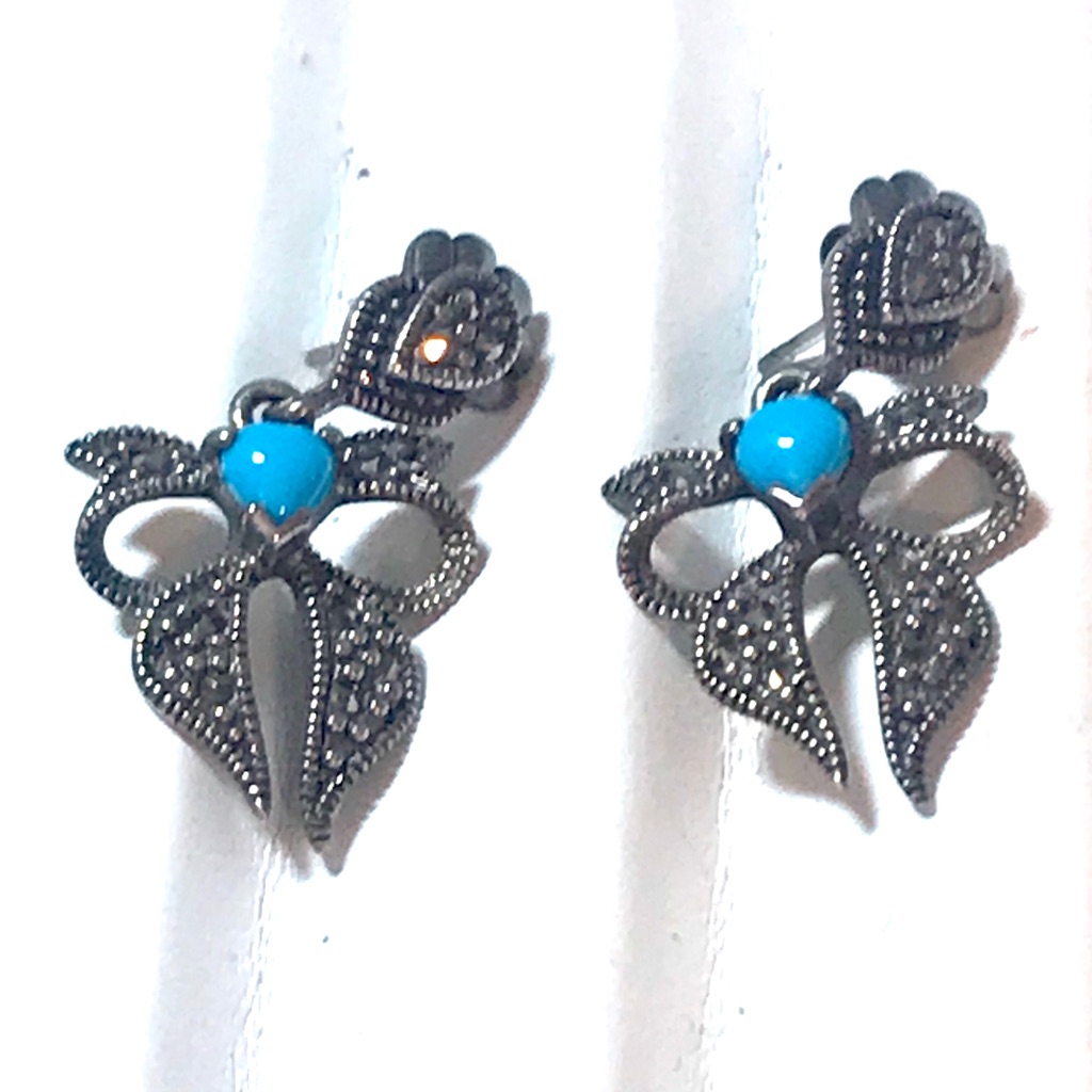 Sterling Turquoise And Marcasite Earrings